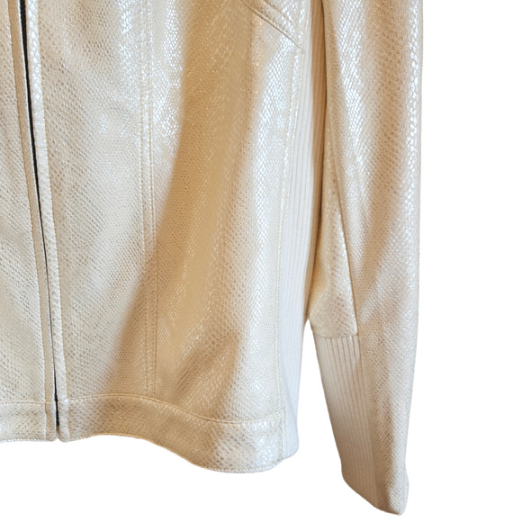 Chico's Snakeskin Embossed Faux Leather Jacket Cream Women's Size 1 (Medium) - Picture 5 of 12